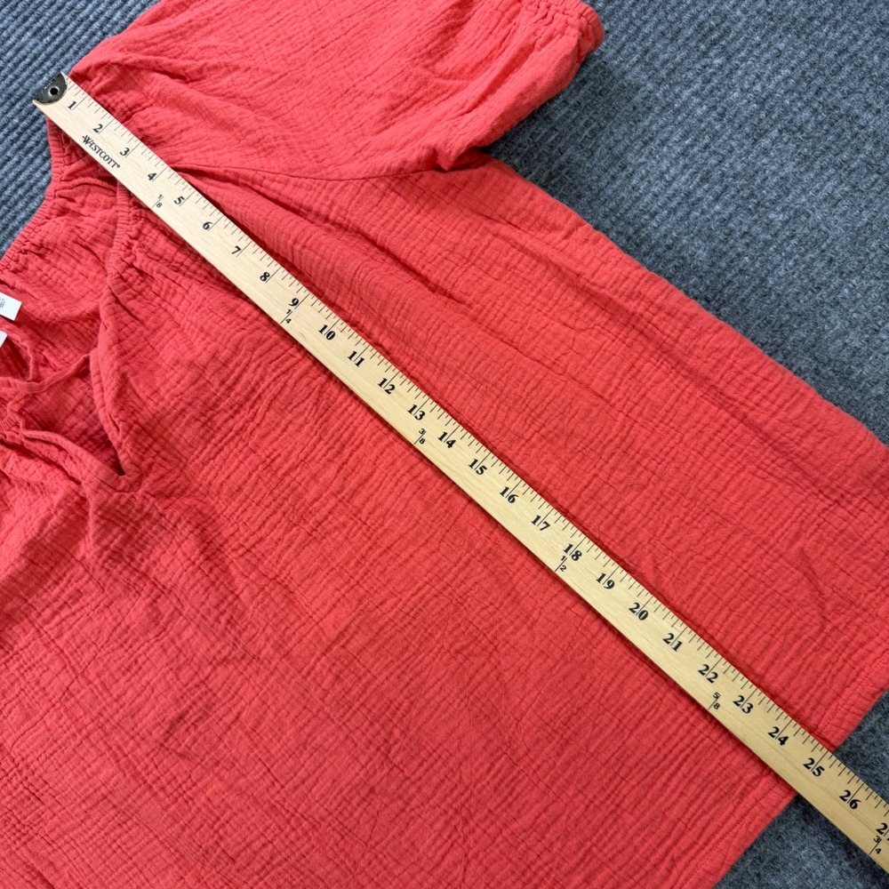 Pact Organic Cotton Gauze Tie Front Top Womens XXL Poppy Red Short Sleeve Blouse - Picture 9 of 11